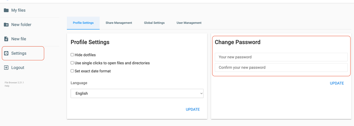 Change the default password for your FileBrowser instance